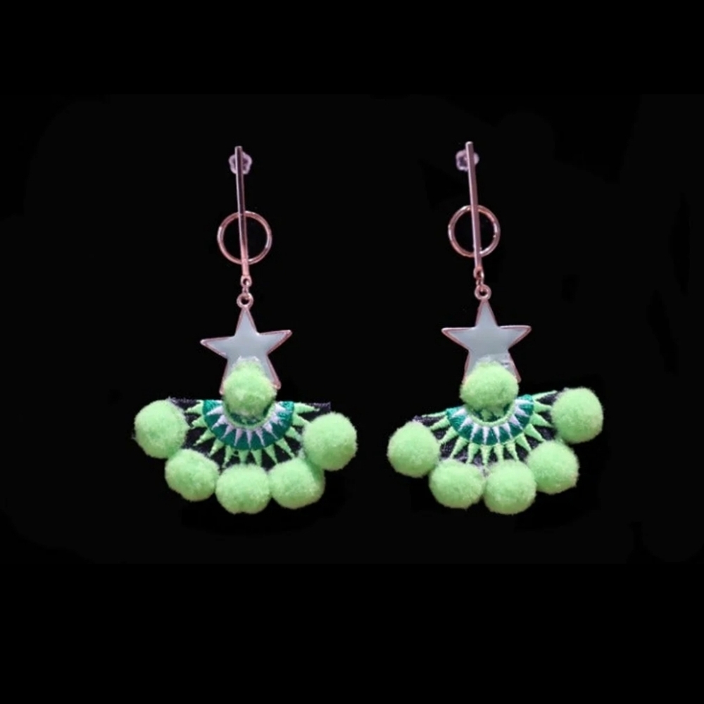 Mint Hmong pompom earring